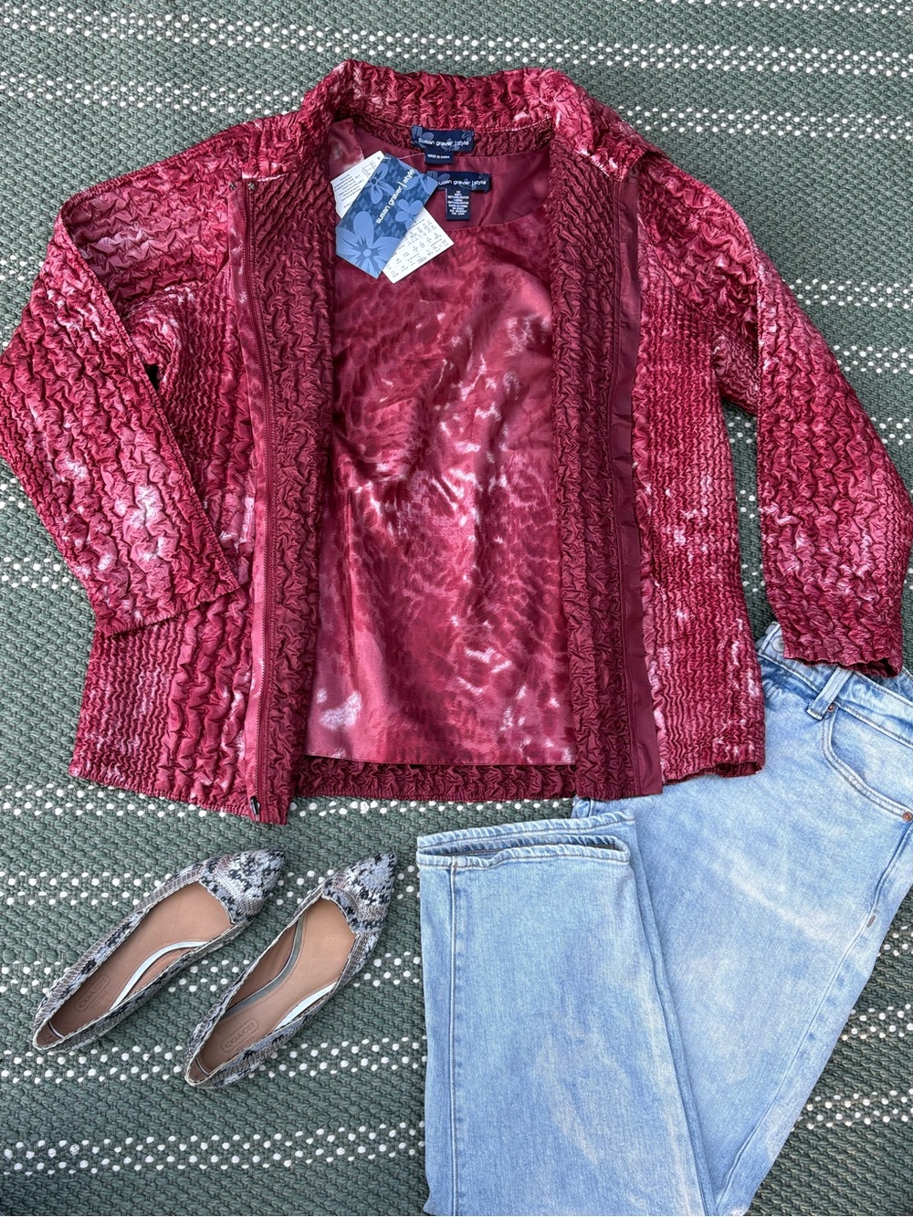 NWT Textured Zip-Front Crinkle Jacket with Matching Sleeveless Tank Top